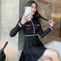 FENING MAJE 2020 Autumn Winter New Hepburn Style Vintage Little Black Skirt Slim Bottom Knitted Dress Tide