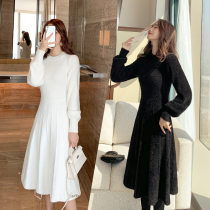 FENING MAJE 2020 autumn and winter fashion womens solid color round neck knitted dress simple plush skirt