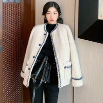 FENING MAJE 2020 New socialite temperament round neck loose plush top thick lamb coat women