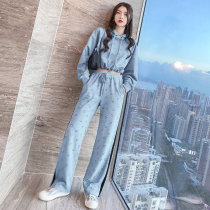 FENING MAJE Set Women 2020 Autumn Winter New print casual loose hooded sweater trousers two-piece set