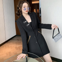 FENING MAJE 2020 autumn and winter New Vintage Joker waist slim suit dress black long sleeve dress