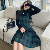 FENING MAJE plaid dress women autumn winter 2020 new semi-high collar base shirt dress tide