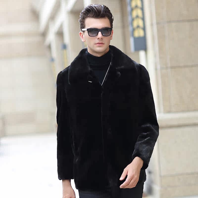 wdd2017男士海宁皮草男连帽整貂中长款貂皮大衣修身水貂皮裘外套