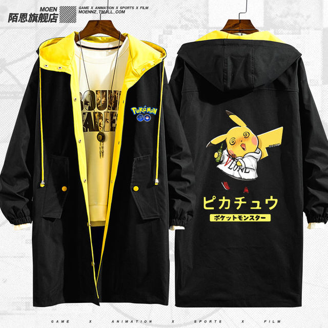 Pokémon Pikachu ນັກສືບຮ່ວມອະນິເມະເສື້ອ jacket ສອງມິຕິລະດັບຜູ້ຊາຍແລະແມ່ຍິງ coat windbreaker ພາກຮຽນ spring ແລະດູໃບໄມ້ລົ່ນ mn