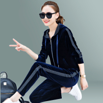 Golden Silk Velvet Sportswear Set Womens Fashion 2021 New Korean Loose Clothes Large Size Casual Two-Piece