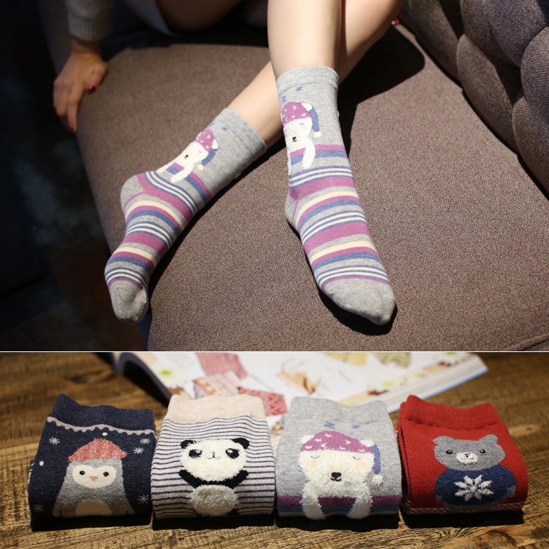 秋冬款袜子女棉袜中筒个性袜子女士创意卡通动物袜韩版礼品袜产品展示图1