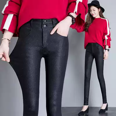 Leather pants women 2021 slim high waist autumn and winter plus velvet padded imitation leather pants frosted Matt Matt tight small foot cotton pants