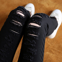 Ripped jeans womens black high waist thin rotten tight 2021 spring and summer beggar nine-point trousers pencil pants