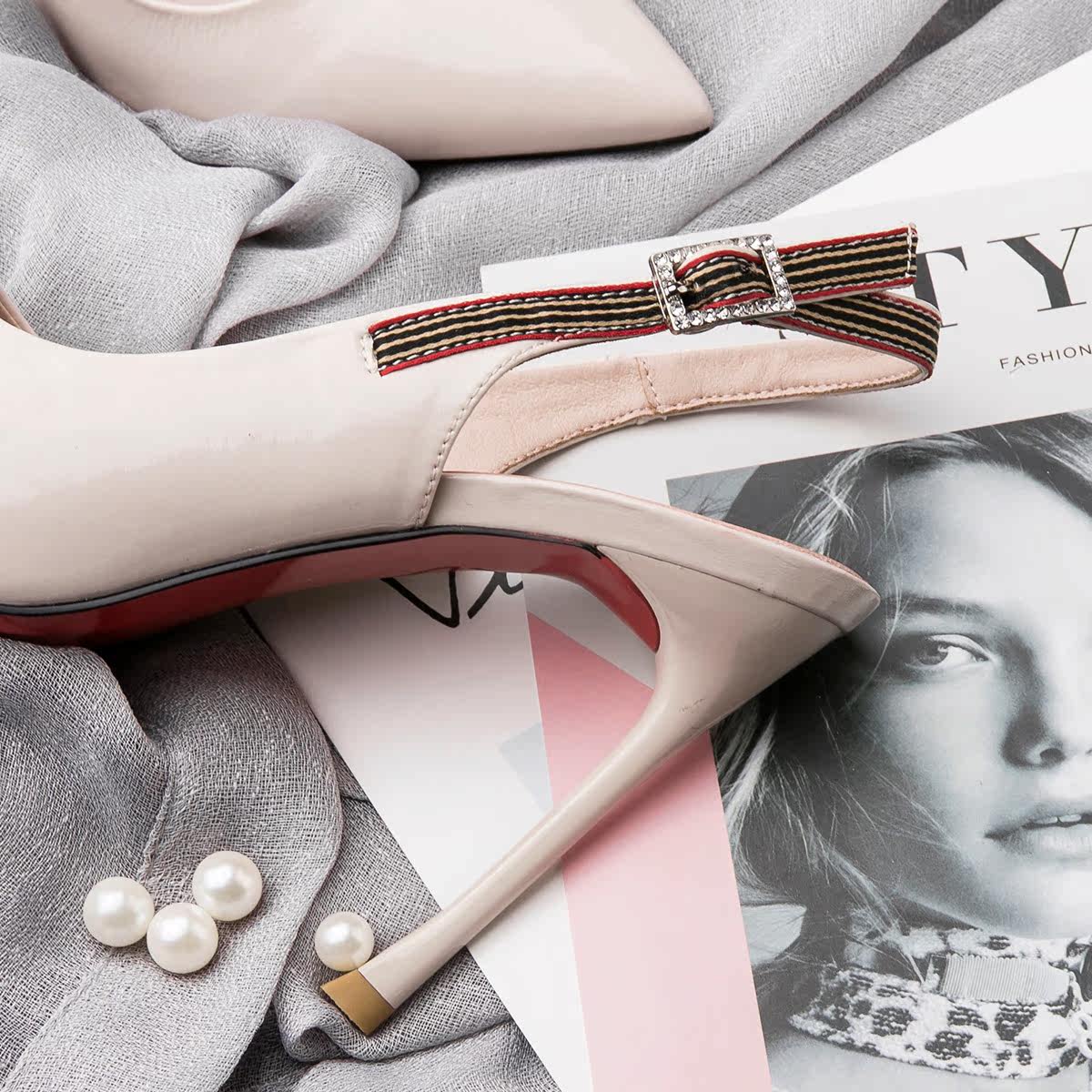 钎金鸟女士高跟鞋2018新款细跟尖头春季单鞋米色性感气质百搭女鞋