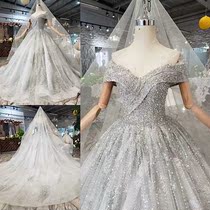 2020 new bride one-shoulder Korean slim slim simple luxury trailing pregnant women wedding dress 20427