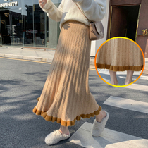 Knitted skirt womens winter skirt 2022 new high waist mid-length thickened woolen hip skirt pleated long skirt