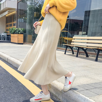 Knitted skirt autumn and winter mid-length 2022 new style small with A-line skirt high waist pleated skirt woolen skirt