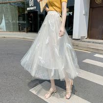 Net yarn half body dress Women summer 2023 new small sub medium length dress embroidered high waist a word fairy skirt black dress black dress