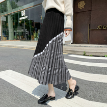 Pleated skirt mid-length 2022 new high-waisted slim a-line skirt plaid knitted skirt autumn and winter women