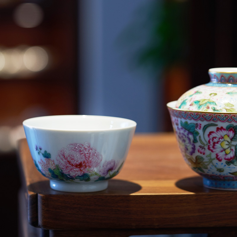 Pastel by tea cups of jingdezhen ceramic cup personal Lord single hand - made flowers kung fu tea pu 'er tea cup