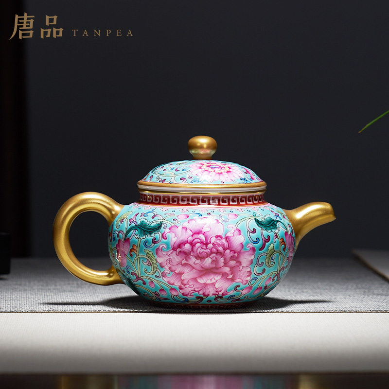 Tang Pin colored enamel kettle turquoise bound branch flowers see single pot of jingdezhen ceramic teapot kung fu tea set