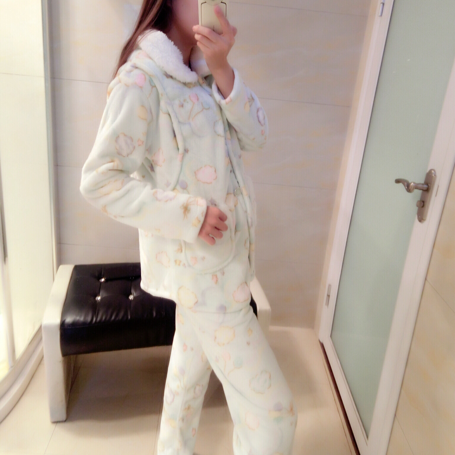 冬季法兰绒哺乳睡衣 产后月子服 侧开口哺乳 腹部调节带