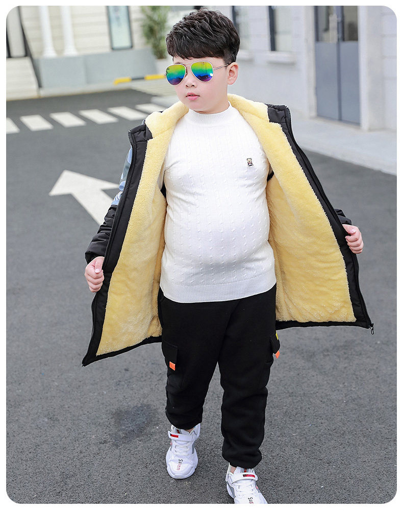 huayangtu胖男童加厚夹棉袄冬装棉衣加肥加大中大童大码男孩中长款