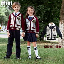 British college style sweater school uniform three sets of primary school students autumn and winter new childrens class clothes