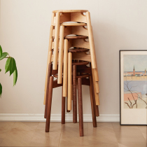 Wooden small stool Household stackable low stool Solid wood simple round stool Adult strong dining table stool Nordic style bench