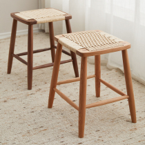 Xixi wood Nordic style cherry wood solid wood low stool Black walnut woven dining stool Modern simple dressing stool