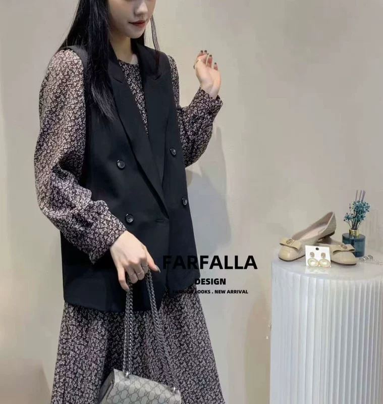 F.A Farah Ghi lê Áo khoác Vest Không tay Mùa thu 2021 Phụ nữ Mới Giản dị Wild Loose Suit Vest - Áo vest