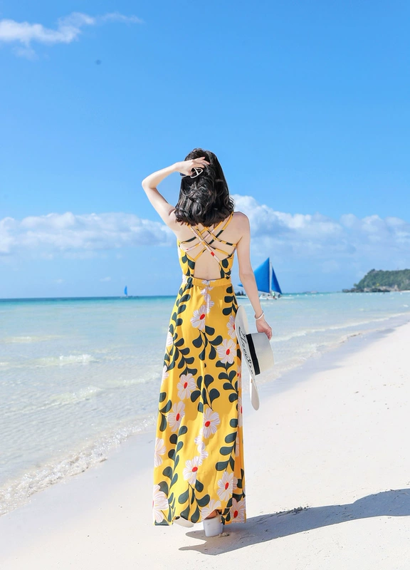 Mùa hè Thái Lan Bali của phụ nữ bên bờ biển Kỳ nghỉ Bãi biển Váy dây Sling Dress Siêu cổ tích Váy dài mỏng - váy đầm