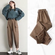 High waisted woolen overalls women slim autumn and winter 2020 New loose toe feet all handsome women casual pants tide