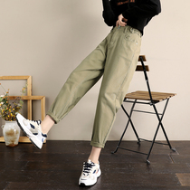 Wide-legged casual overalls womens autumn and winter 2020 New loose slim waist handsome radish pants straight pants