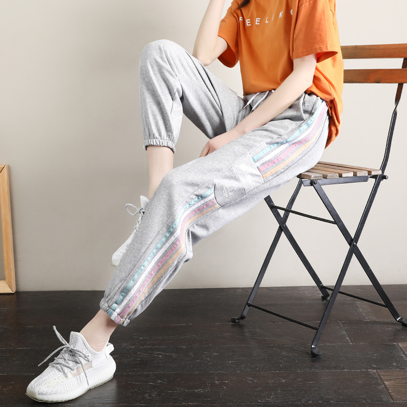 Gray sweatpants women's loose bunch feet autumn and winter 2020 new high waist slim Joker casual Harlan pants