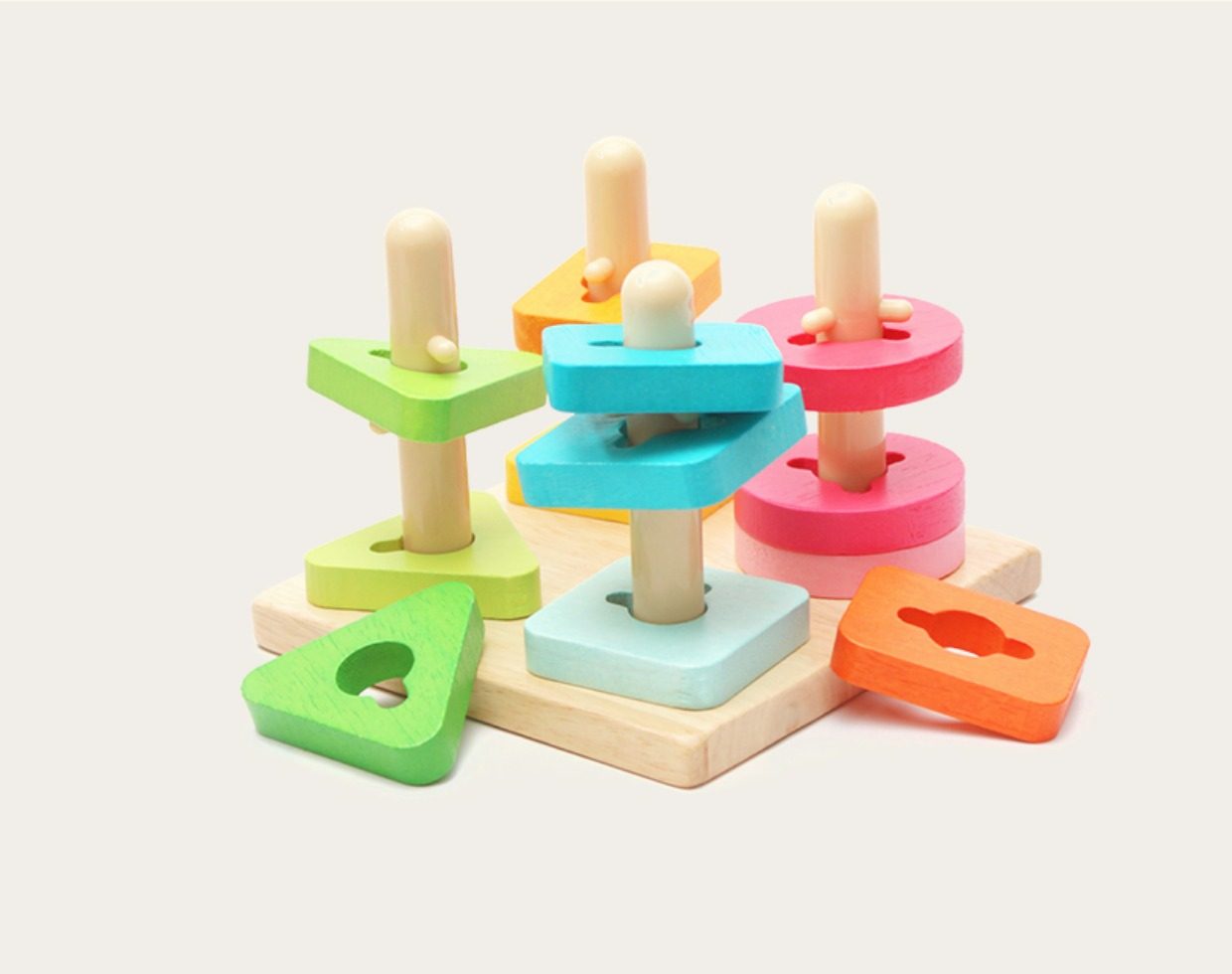 儿童早教益智四套柱积木质拼图玩具小男孩女孩宝宝1-2-3周岁4-6岁