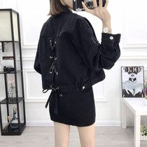  Black denim jacket womens spring and autumn 2021 new loose thin Korean bf student short jacket baseball suit tide