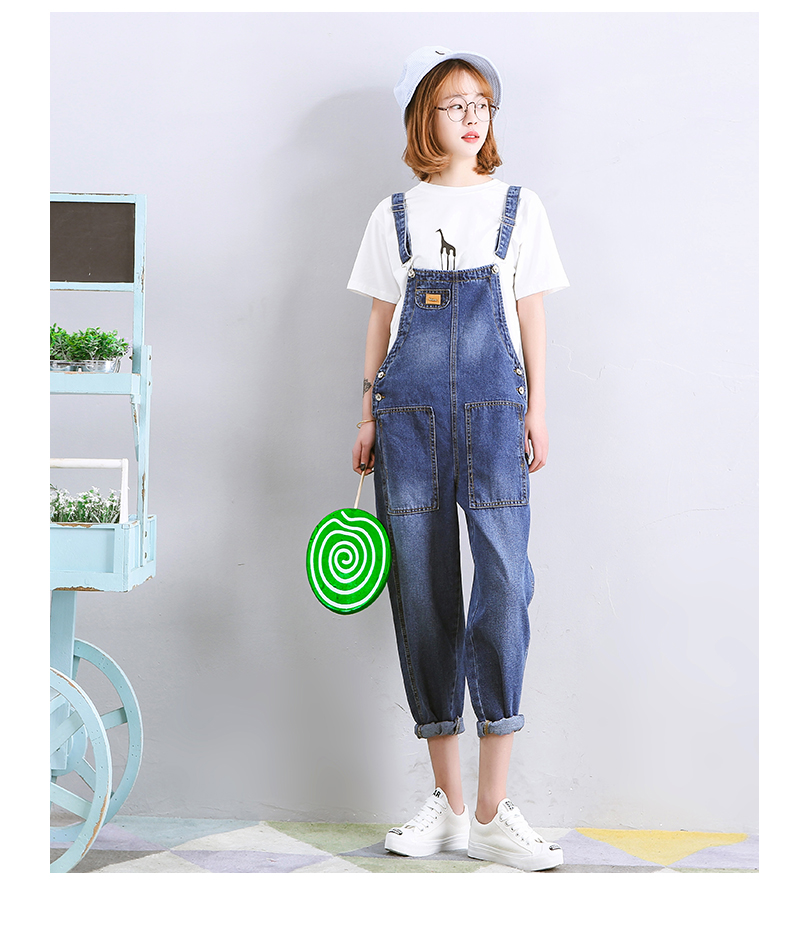 牛仔背带裤女夏2017新款韩版连体七分宽松大