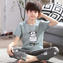 Child Sleepwear Boy Summer Kid Short Sleeve Long Pants Slim pure cotton Boys home Big Child Summer Suit