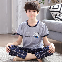 Childrens pyjamas boy pure cotton short sleeves Long pants Summer thin children CUHK children full cotton cartoon boys home clothes