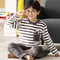 Winter childrens pyjamas thickened with velvet flannel young boy CUHK boy boy coral suede autumn winter style home clothes