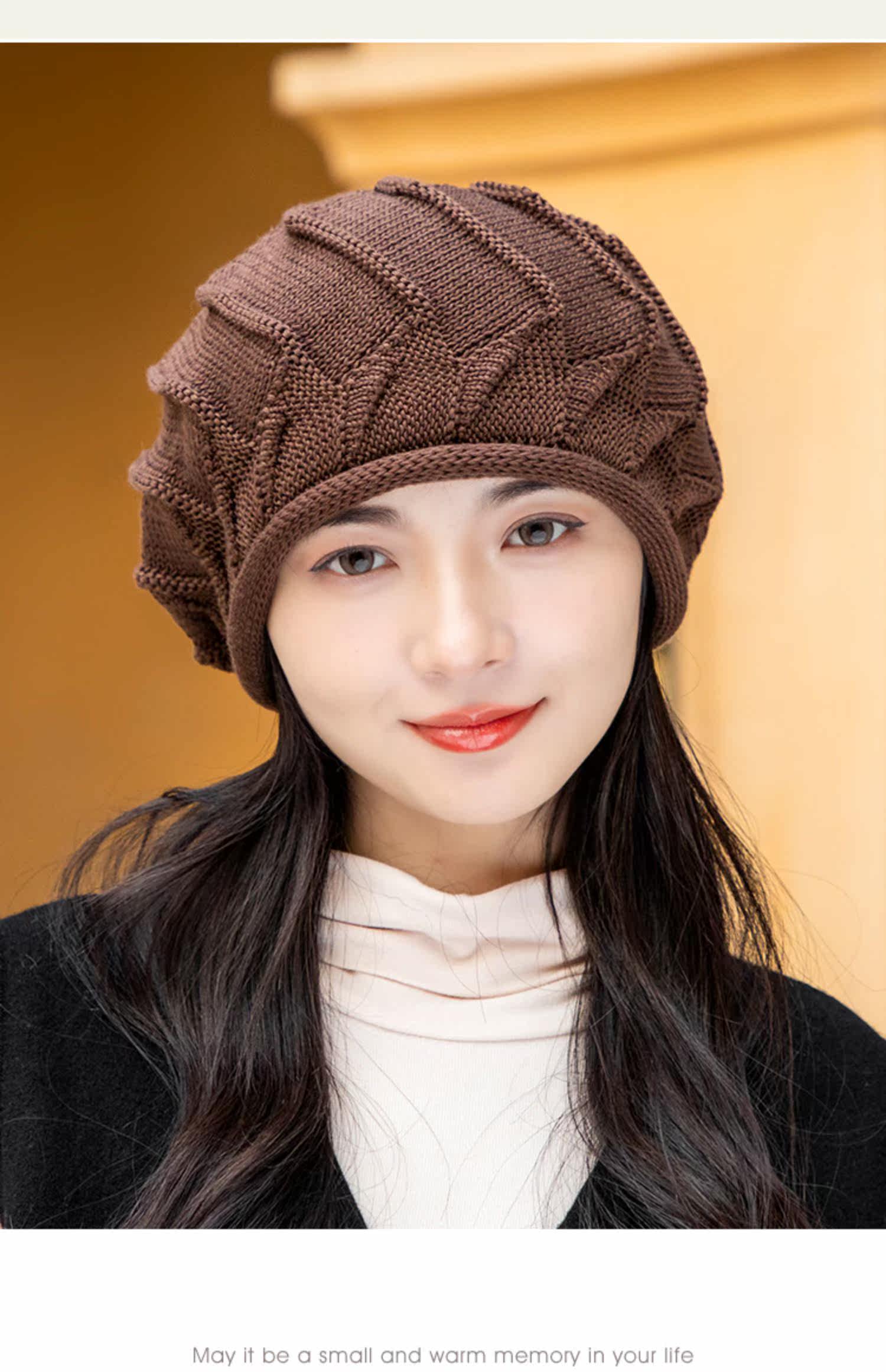 帽子女款秋冬针织贝雷帽时尚冬季中老年女士保暖护耳套头毛线帽