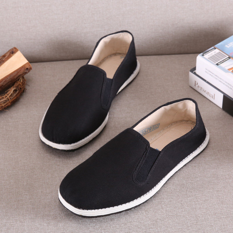 民路宝黑布鞋军板鞋居家松紧口布鞋特大码休闲千层底布鞋男懒人鞋