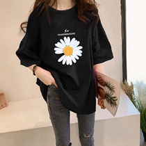 Korea ins Super fire small daisy short sleeve T-shirt Women summer dress Korean version of long base shirt tide loose half sleeve top