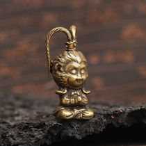 Pure copper Qi Heavenly sage Sun Wukong small ornaments Tea pet paper town monkey handle play pieces solid fish tank