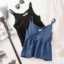 2021 summer new vneck camisole Vest Women loose wear sleeveless ruffle short high waisted doll shirt tide