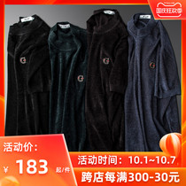 Light luxury velvet fabric thickened warm and comfortable sweater mens short sleeve round neck slim half sleeve bottomed sweater tide