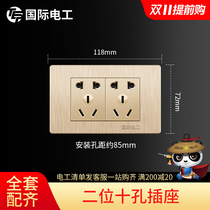 (2-bit 10-hole) International Electrotechnical Type 118 Switch Socket Panel Wall Power Supply Champagne Gold 2-bit 10-hole