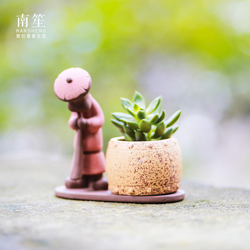 Restoring ancient ways south sheng micro landscape, lovely creative move decoration basin exchanger with the ceramics meaty plant flower pot in furnishing articles