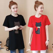 2021 summer new Korean version plus fat plus size short-sleeved t-shirt womens clothing 200 pounds fat mm medium-long loose clothes