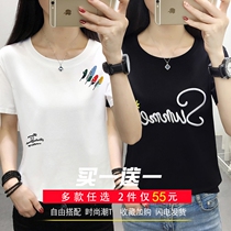 Suitable for fat women to cover the belly and show thin large size womens clothing fat mm2021 summer new short-sleeved t-shirt womens clothing loose tide