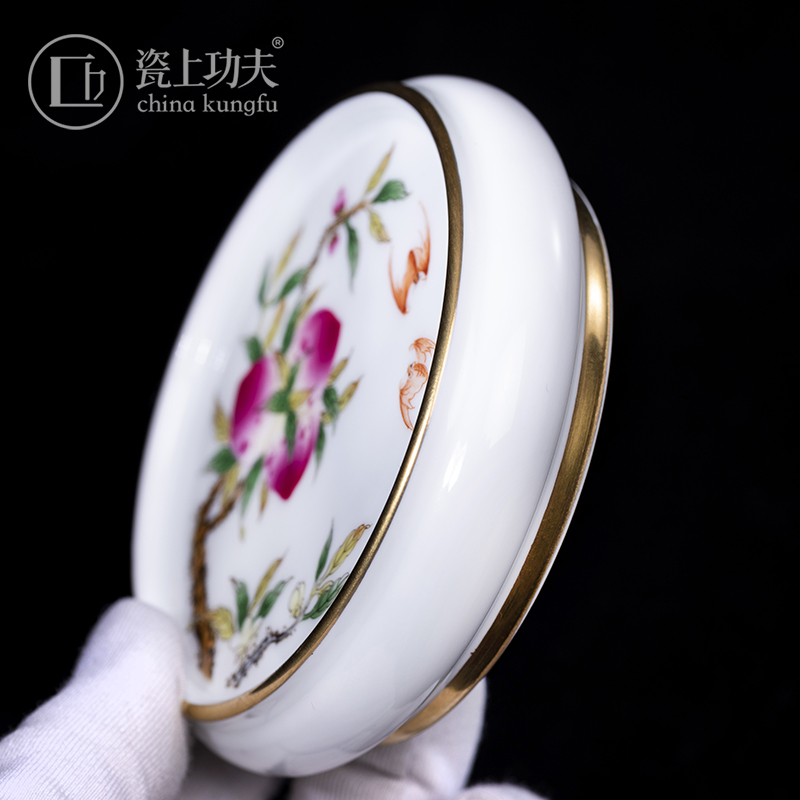 Porcelain on kung fu checking peach colored enamel Porcelain cover rear jingdezhen cover tea accessories