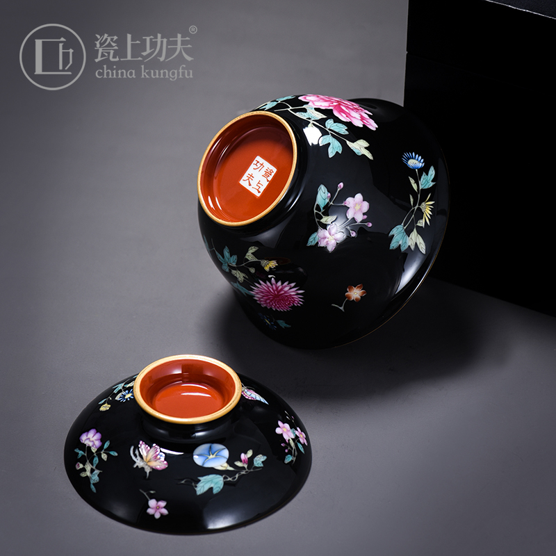 Manual hand - made colored enamel porcelain on kung fu flowers kung fu tea set to make tea tureen jingdezhen ceramic bowl