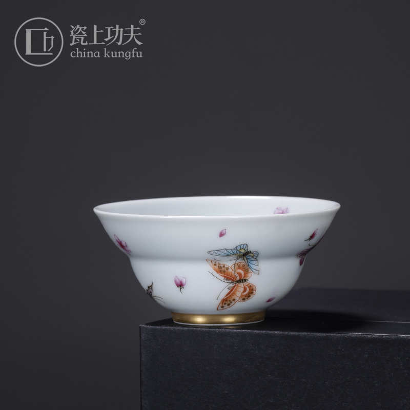 Pure manual hand - made famille rose porcelain on kung fu famille rose tea cup of jingdezhen ceramic tea set master cup single CPU trumpet