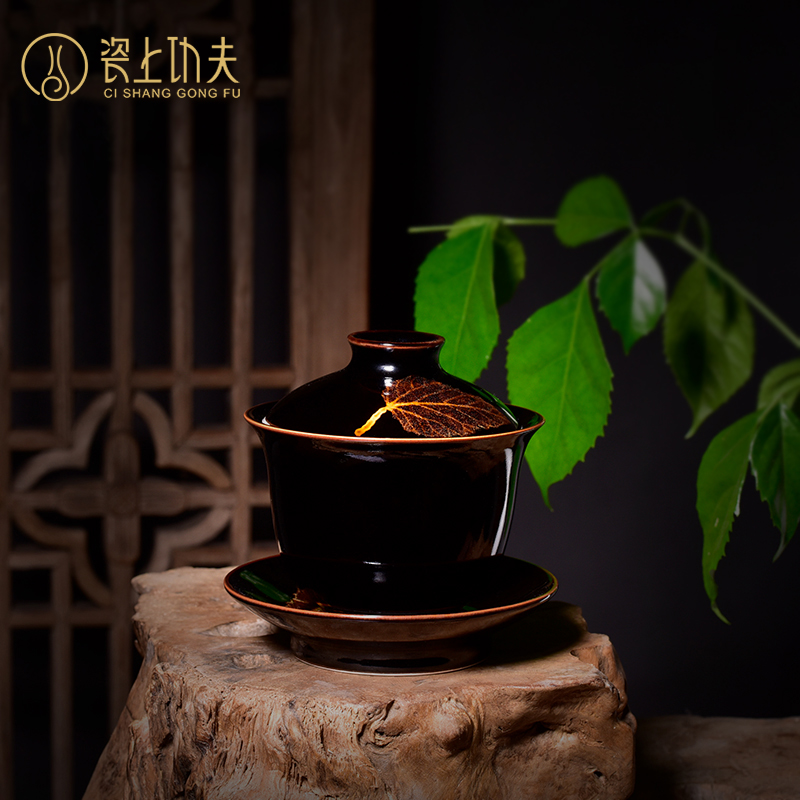 Konoha temmoku lamp that kung fu tea set manually cup bowl of archaize single CPU jingdezhen ceramic sample tea cup host